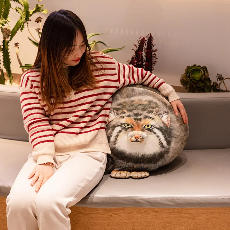 30/40/50cm Brown Simulation Manul Cat Plush Pillow Stuffed Wild Animal Like Real Image Printed Cushion Sofa Chair Decor Gift