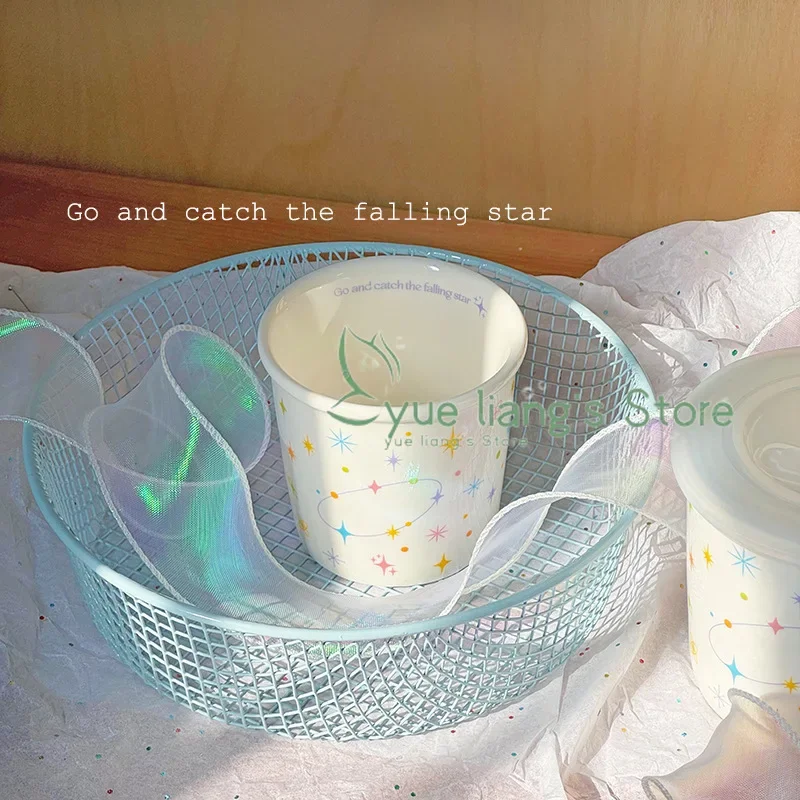 New Star Handheld Coffee Cup, Covered with Household Ceramic Cup, High Beauty Companion Gift Cute Gift
