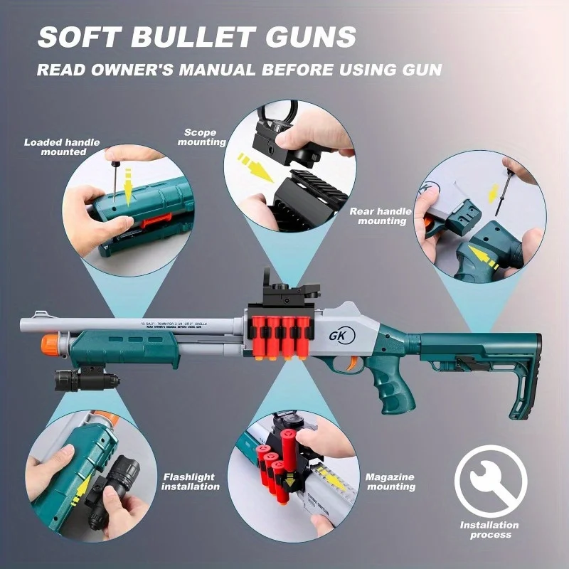 Fusil de Sniper à balle molle avec jouet de portée JH2027C, conception de lancer de coque, fusil de chasse-Variant1