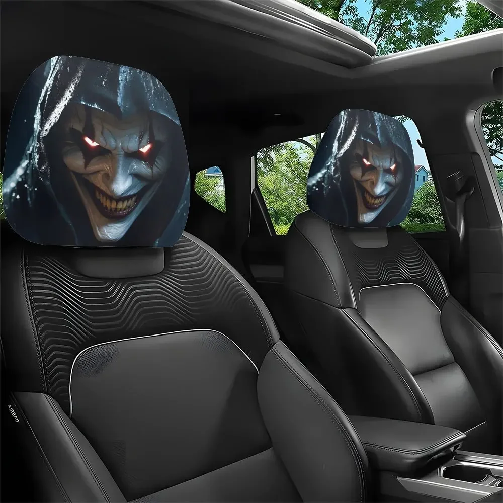 2Pcs Of Dark Clown Printed Car Headrest Covers Neck Pillow Protectors Suitable For All Seasons Designed For Easy Install
