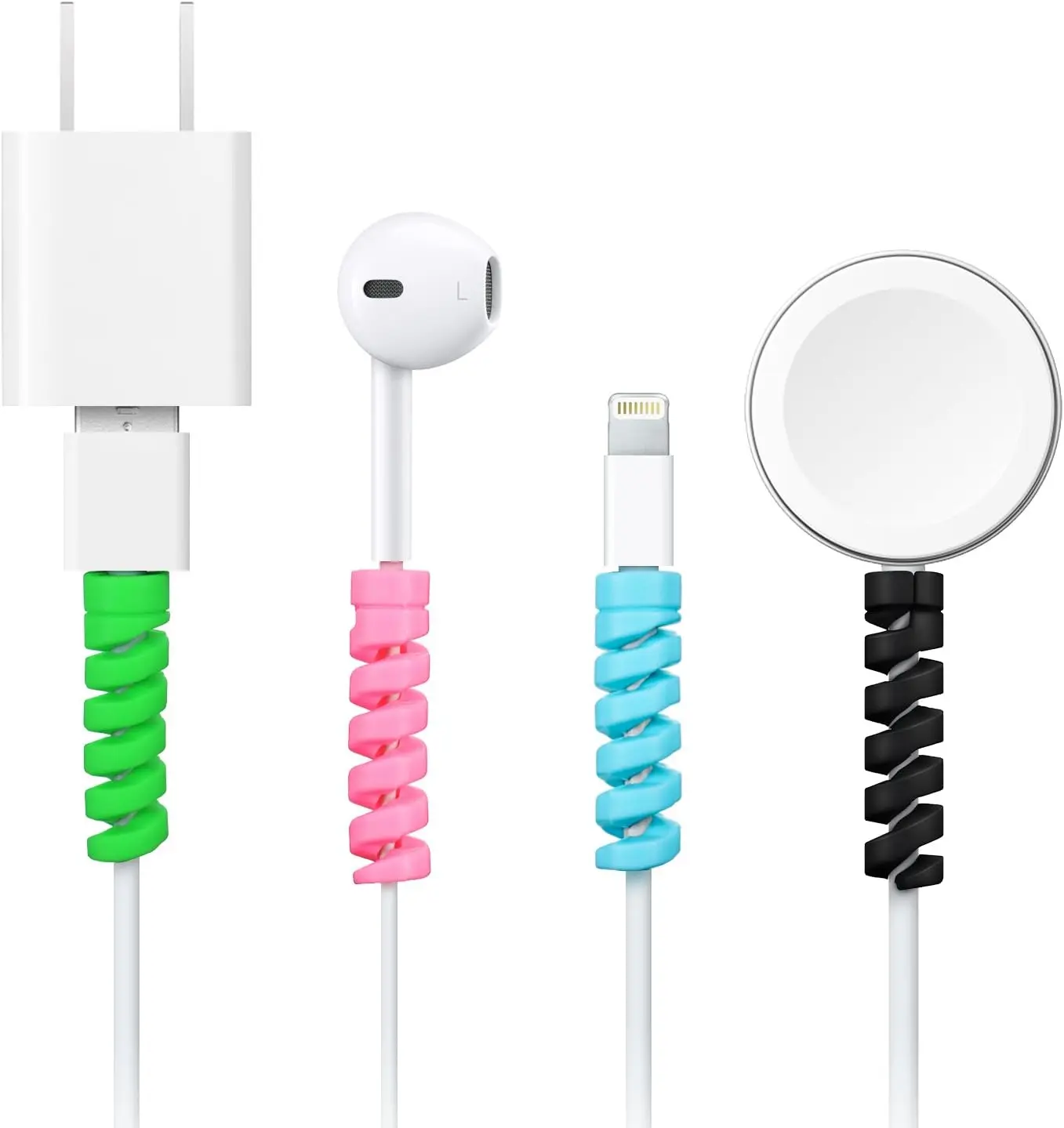 12 Pcs Charger Cable Protector,Silicone Flexible Cable Saver,Spiral USB Mouse Wire Protector for Headphone Laptop Earphone
