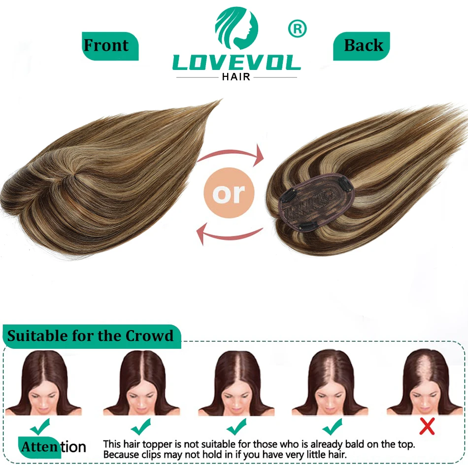 Topper avec Clips pour Femmes, Extensions de Cheveux 100% Naturels Remy, Cheveux Fins, réinitialisation en une Pièce, 25-45cm