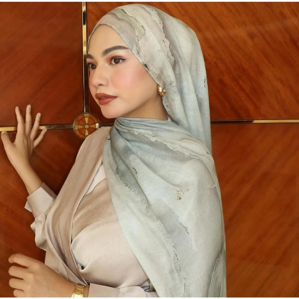 

Elegant Floral Ethnic Style Scarf Long Watercolor Hijab Scarf Bandana Thin Headscarf Daily