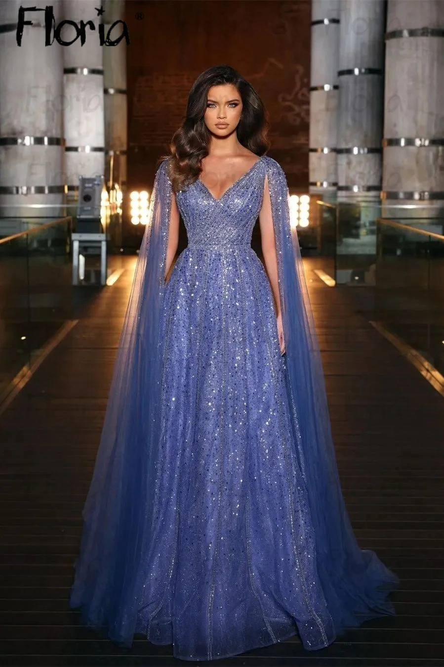 

Dubai Elegant Beaded Party Dress With Long Cape Sleeve Luxury A Line Wedding Night Gowns 2023 Long Celebrity Prom Dresses Custom