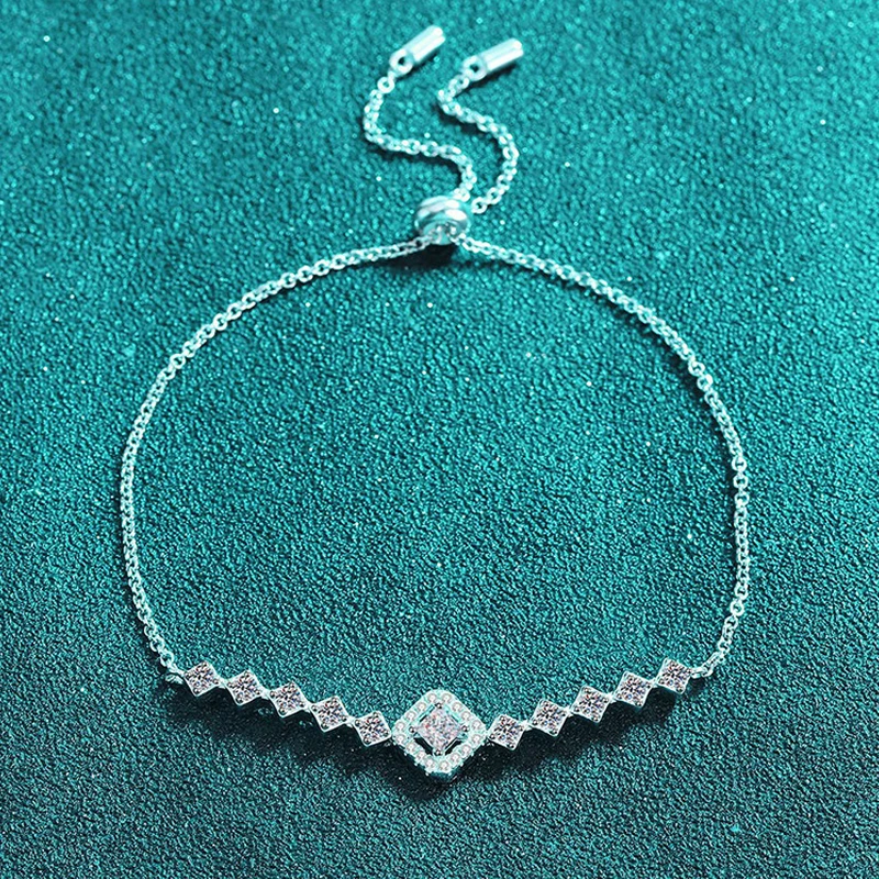 Smyoue 3*3mm 0.7cttw Full Moissanite Bracelets for Women Princess Cut Square Luxury Chian S925 Sterling Silver Wholesale Jewelry image 3