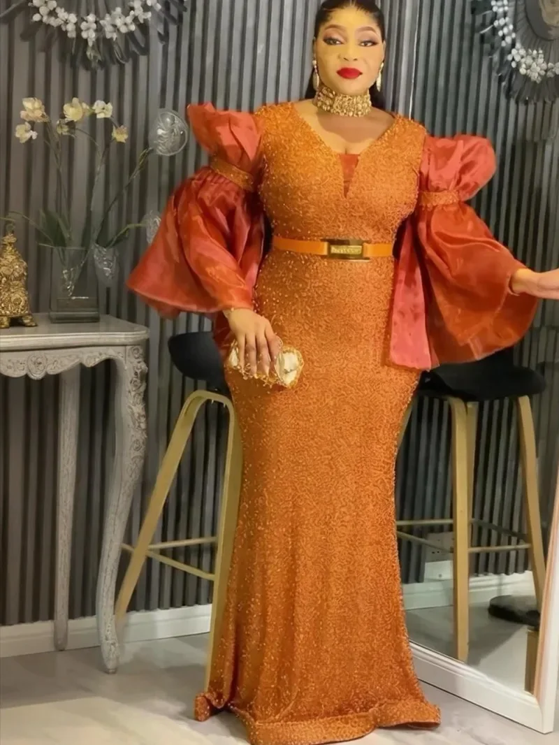 

Plus Size African Party Dresses for Women Dashiki Sequin Sexy Bodycon Long Dress Elegant Turkey Muslim Wedding Evening Gown