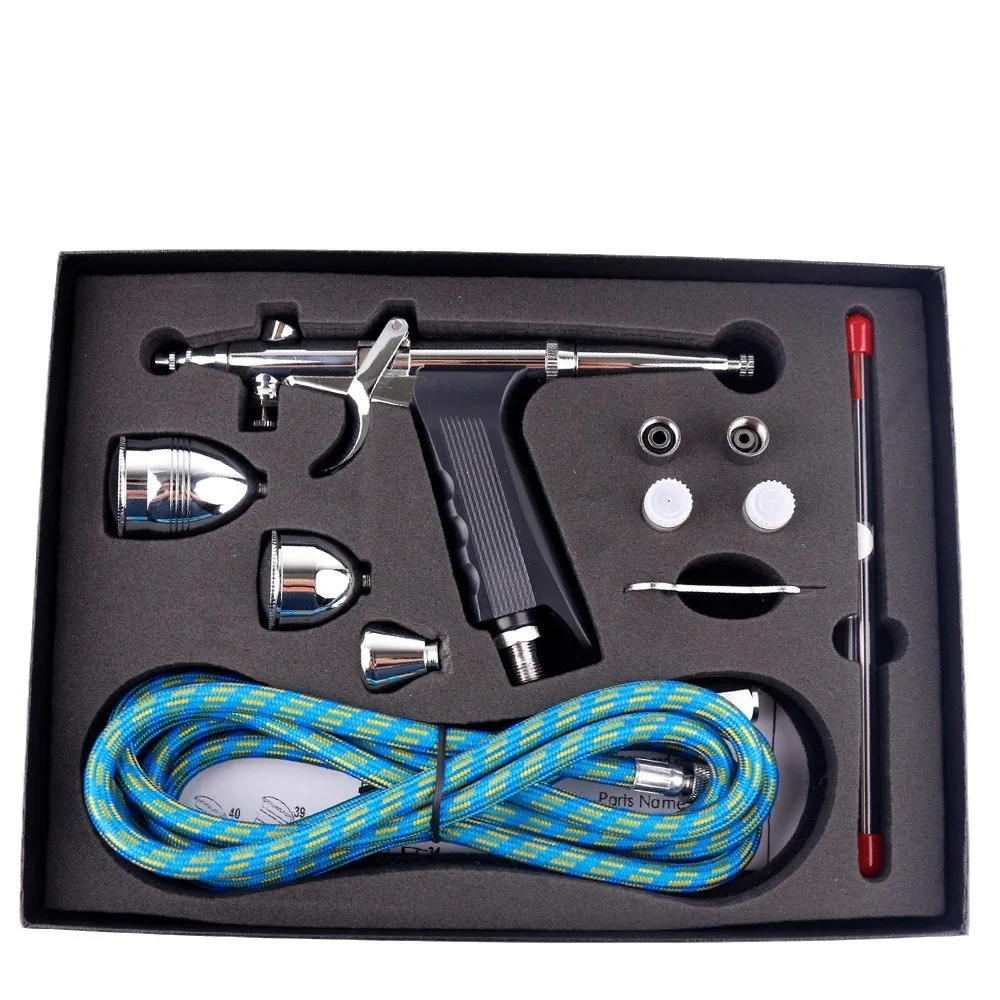 116B Airbrush Kit, 0.5mm 0.8mm Dual Nozzle Spray Gun Set for Model Coloring Furniture Repair Leather Painting DIY
