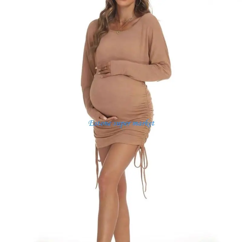 090B Premium Polyester Blend Dress Long Sleeve Maternity Dress Feature Wrinkle Resistant Fabric For Professional Elegance