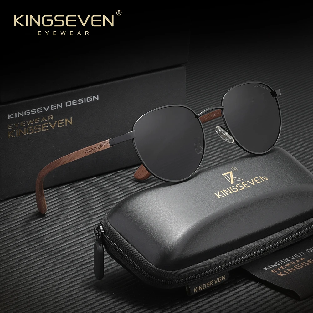 KINGSEVEN 2026 Retro Walnut Wood Sunglasses Men Women Polarized UV400 Mirror Sun Glasses Oculos
