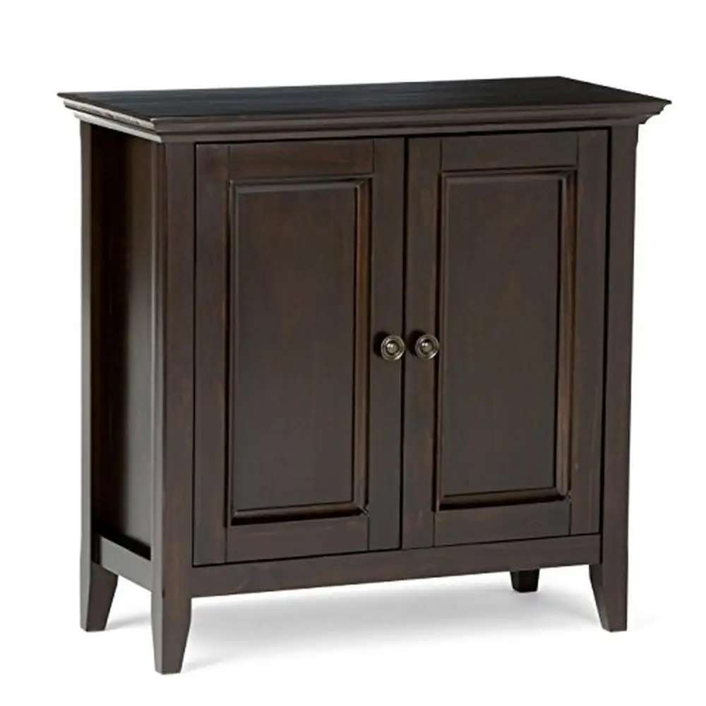 Armoire de Rangement Basse Transversale en Bois Massif Marron Hickory, Meuble Polyvalent de 32 Pouces, pour Salon, Entrée, Salle Familiale