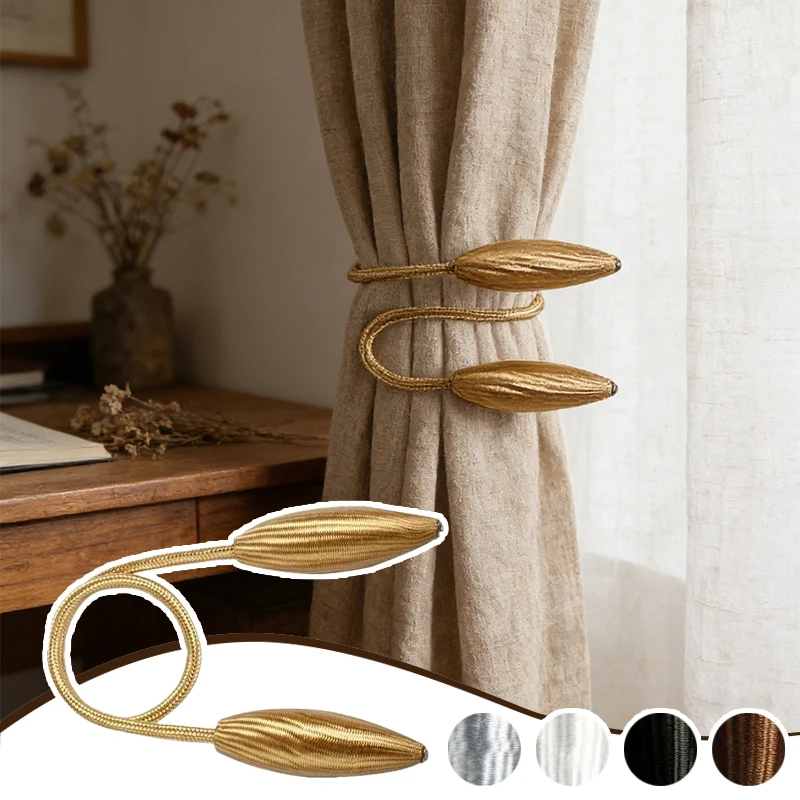 

Flexible Curtain Tiebacks 1/2Pcs No Drill Rope Straps Holdbacks for Window Drapes Living Room Bedroom Hotel Office Accessories