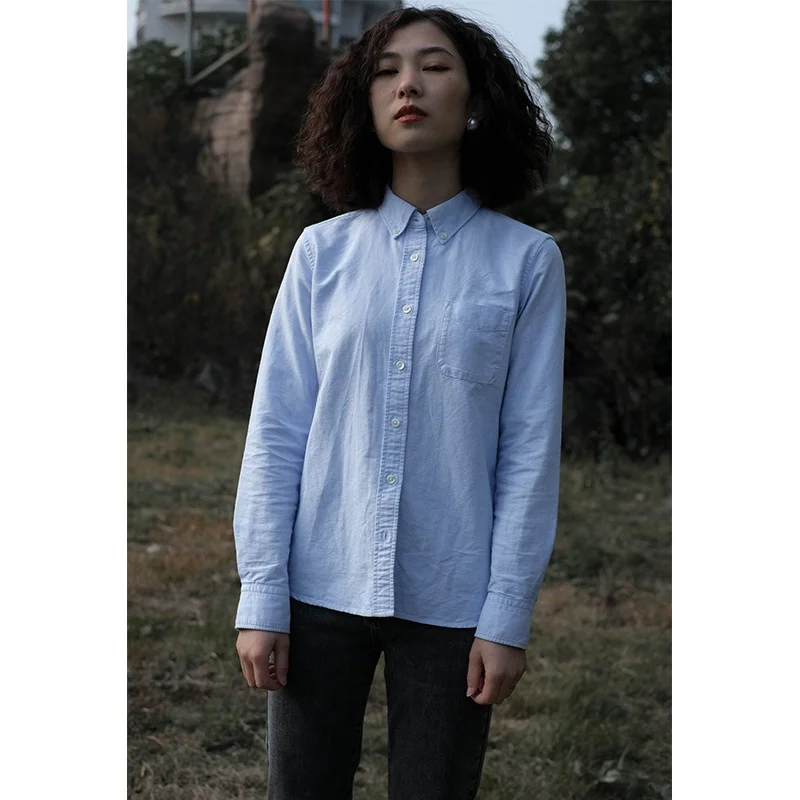 

Classic Women's Ox Cloth Cotton irt Pure Color Base Layer irt Spring Autumn New Arrival Collar Long Sve Strai...