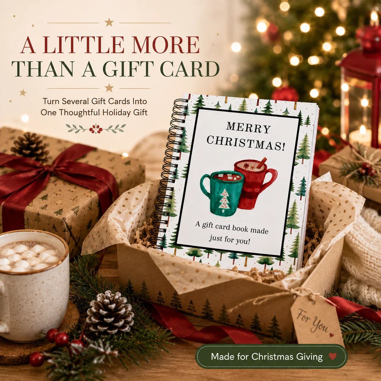 1-Piece Christmas Gift Card Book, Festive Holiday Gift Card Holder with Stickers, Protective PVC Cover