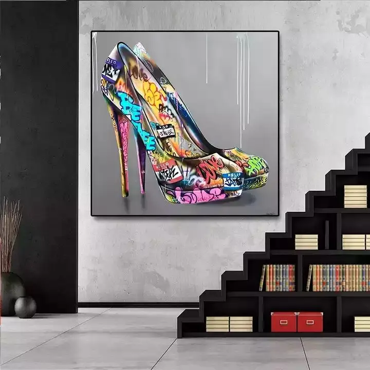 Home Graffiti Art High Heels Shoes Canvas Painting Banksy Poster And Print Wall Art Pictures