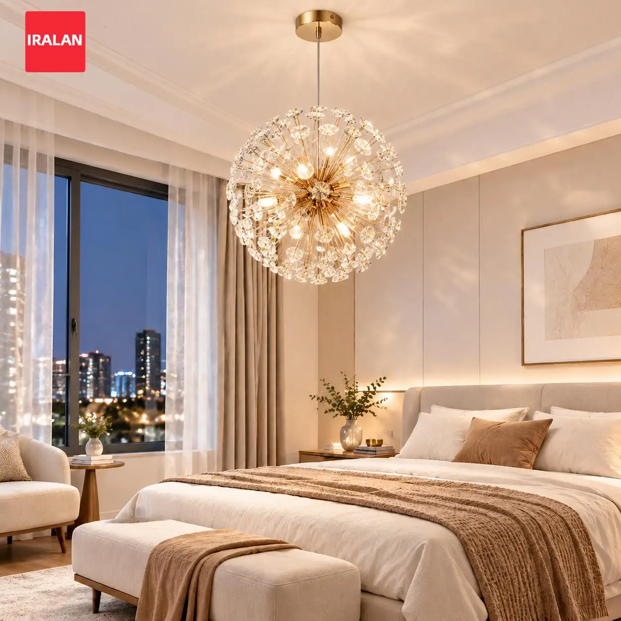 IRALAN Energy Saving LED Chandeliers Modern Sky Star Fireball Crystal Pendant Lighting Dandelion Restaurant Living Room Bar Art