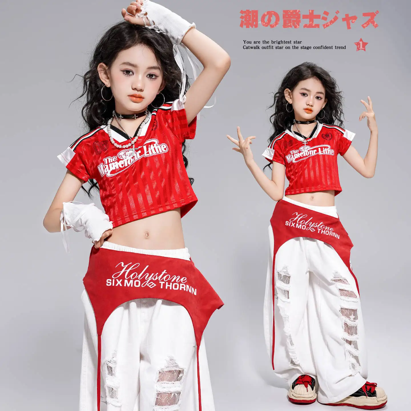 Vestito da ballo jazz per ragazze Abiti da spettacolo di moda Gruppo di danza Kpop Abiti hip-hop Pantaloni estivi neri Costumi di danza di strada