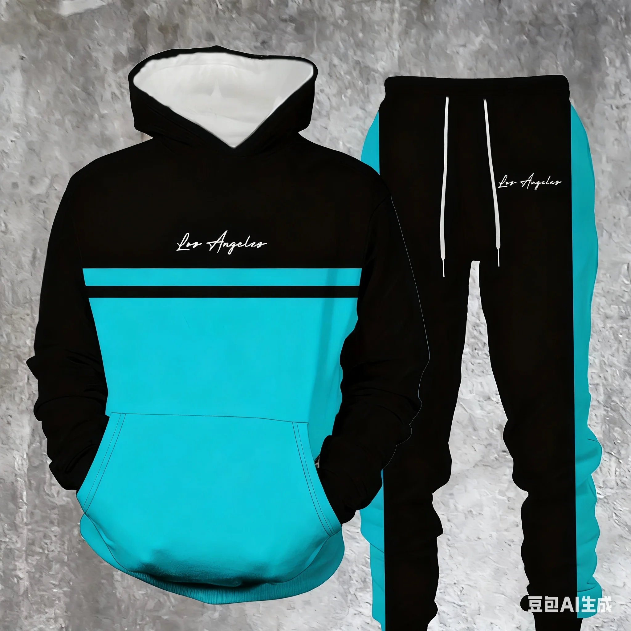 

Мужской комплект с капюшоном в контрастную полоску, модный и повседневный мужской модный свитшот с буквенным принтом, спортивные брюки, домашняя одежда