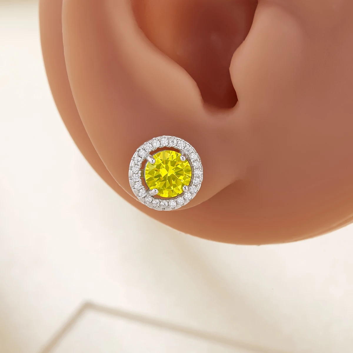 Day Glow Neon Yellow Fluorescent Studs Earrings,Lumogarnet Solid 925 Sterling Silver Earrings,Round Glowing Faceted Gems 6310086