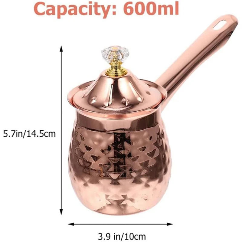 Turkish Coffee Maker Copper Coffee Tea Maker Milk Warmer Hot Chocolate Maker Butter Melting Pot 600Ml Rose Gold