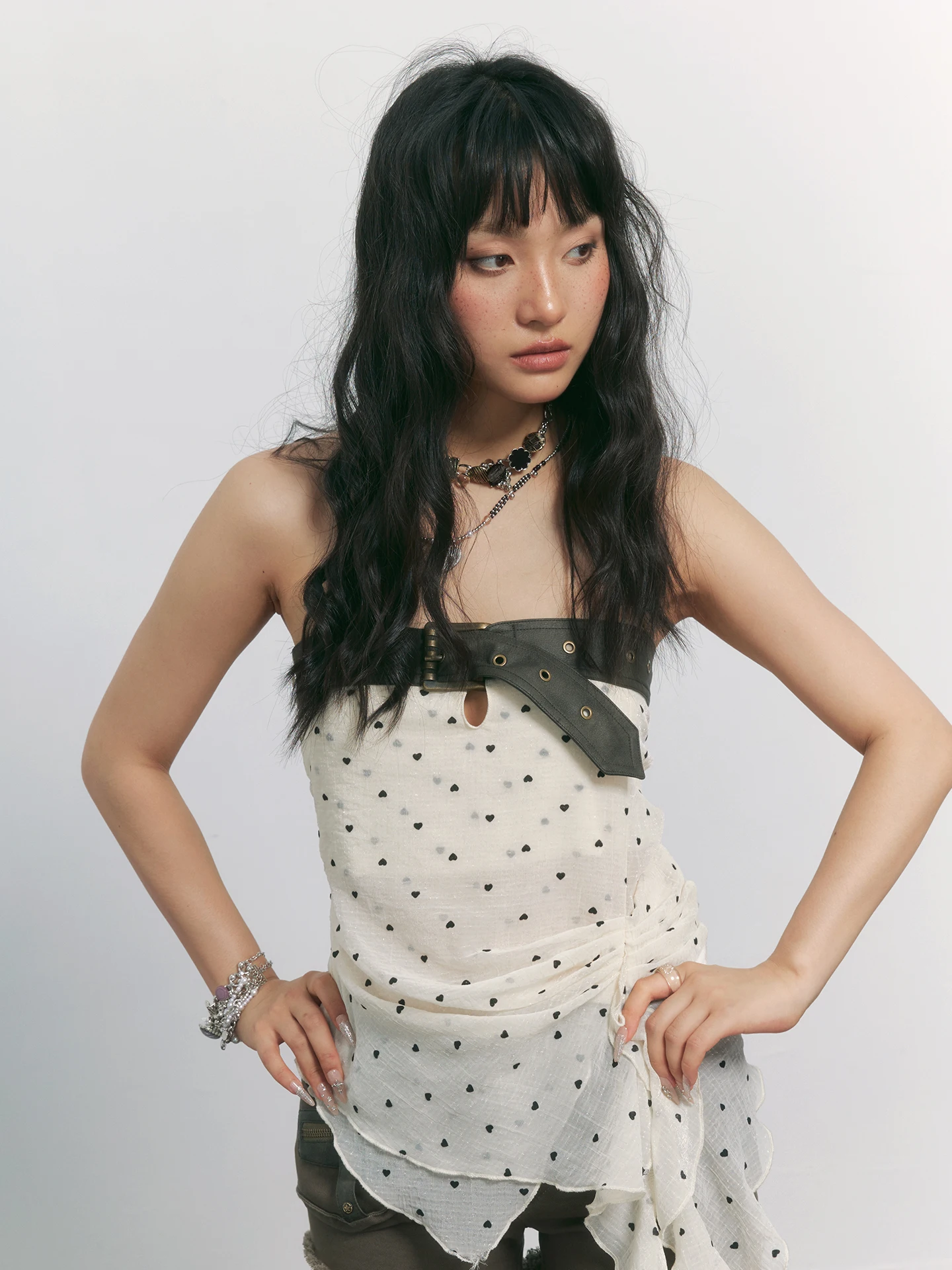 TooLazy Polka Dot Tube Top Slim Fit Bell Sleeve Asymmetrical Sash Sexy Summer Crop Top Street Style Regular Length