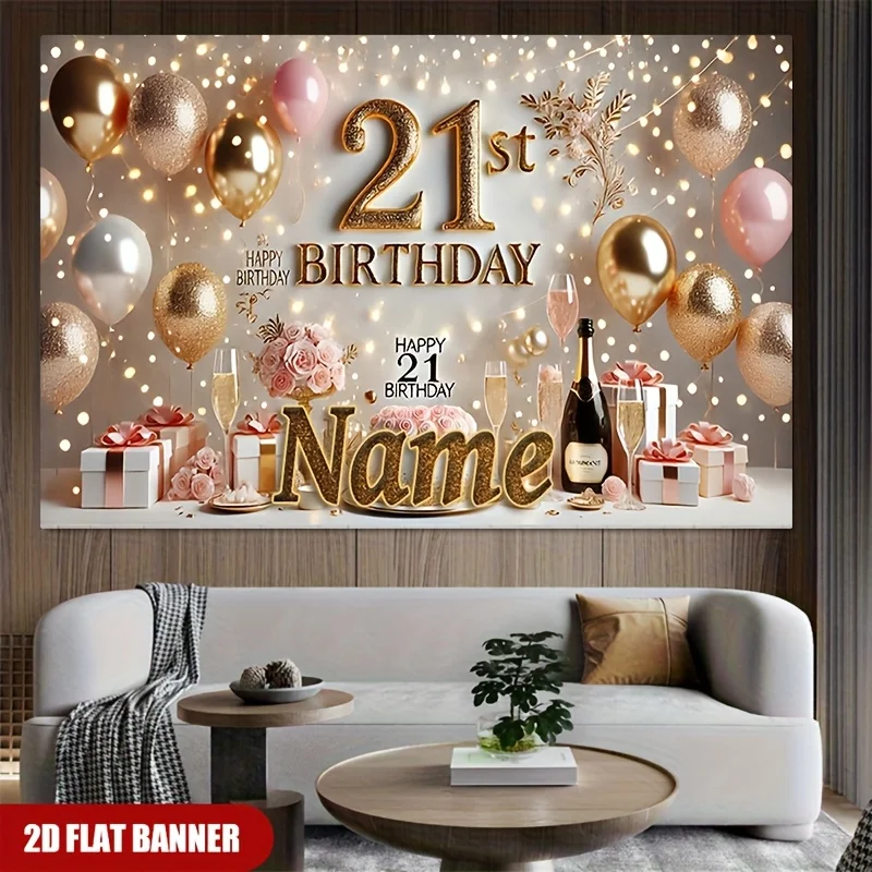 VIKAMA 21st Birthday Happy Champagne Rose Beautiful Romantic Theme Background Banner Party Wall Carpet Decoration Home Decor