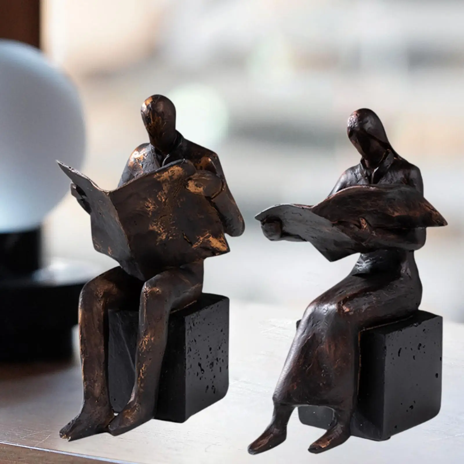 

Reading Figurine Resin Bookend Decor Reading Statue Decor for Shelves Table