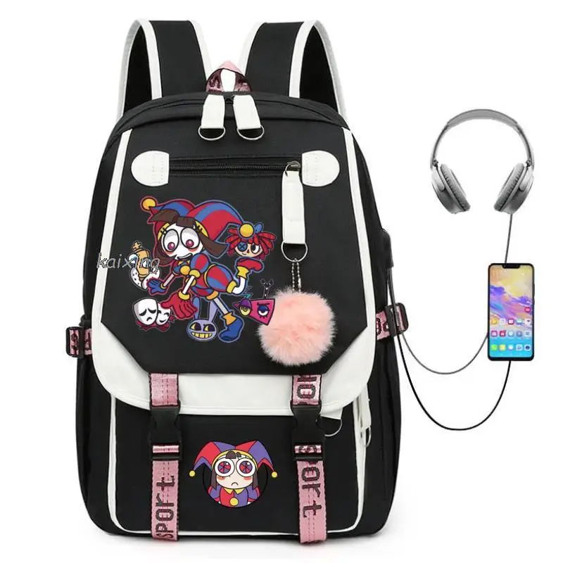 Mochila escolar de gran capacidad para mujer, bolso Kawaii de lona, el increíble circo Digital