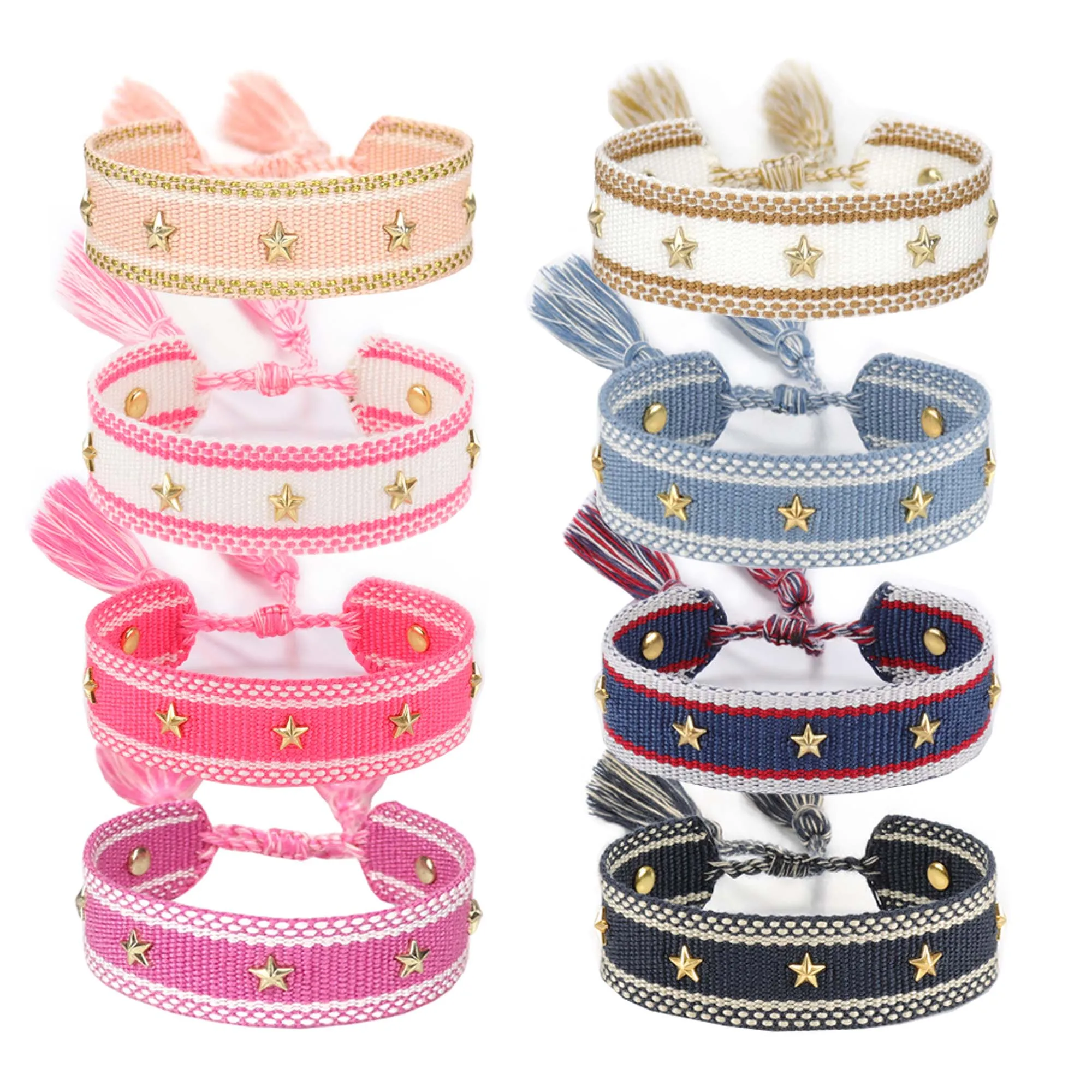 24 Colors Star Rivet Tassel Bracelet Wholesale Handmade Braided Rope Adjustable Jewelry Wristband for Wedding Gift Party