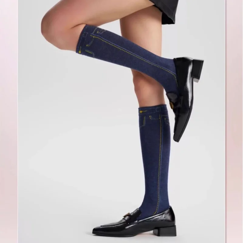 Accesorios picantes para niña, calcetines vaqueros clásicos, calcetines con textura vaquera de algodón Harajuku, medias absorbentes de sudor, calcetines largos, regalos Unisex