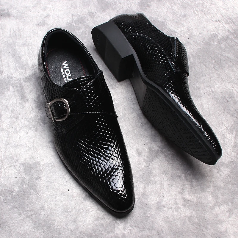 

Brand Pointed Toe Loafer Men Genuine Leather Shoes For Male Buckle Oxfords Fashion New Luxury Dress Shoe Snake Pattern Black