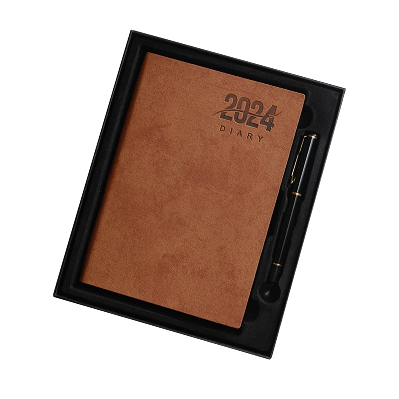 

2024 A5 Week To View Diary Full Year Planner Organiser Hardback Cover With Gift Box Set For Christmas Gift Brown Durable