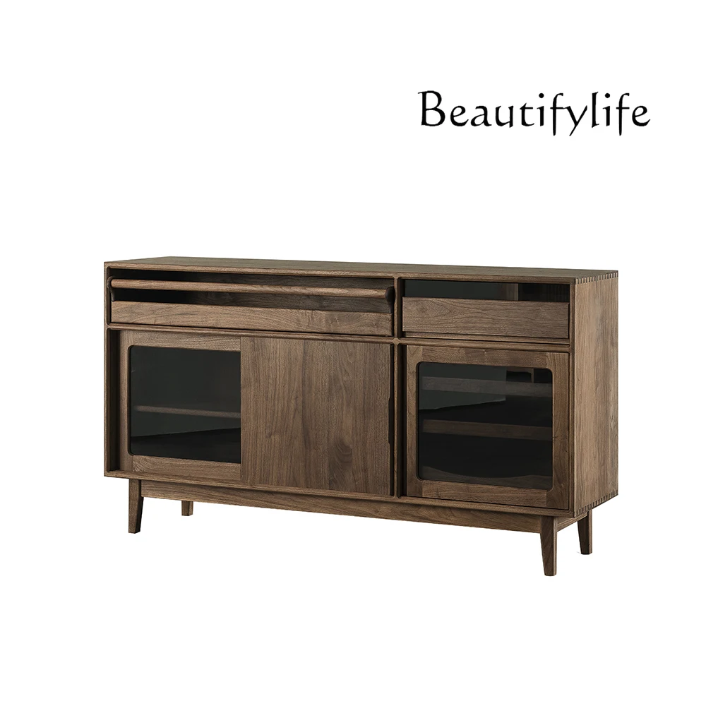 

Nordic black walnut dining side cabinet Japanese-style solid wood locker Simple storage wine cabinet Tea cabinet