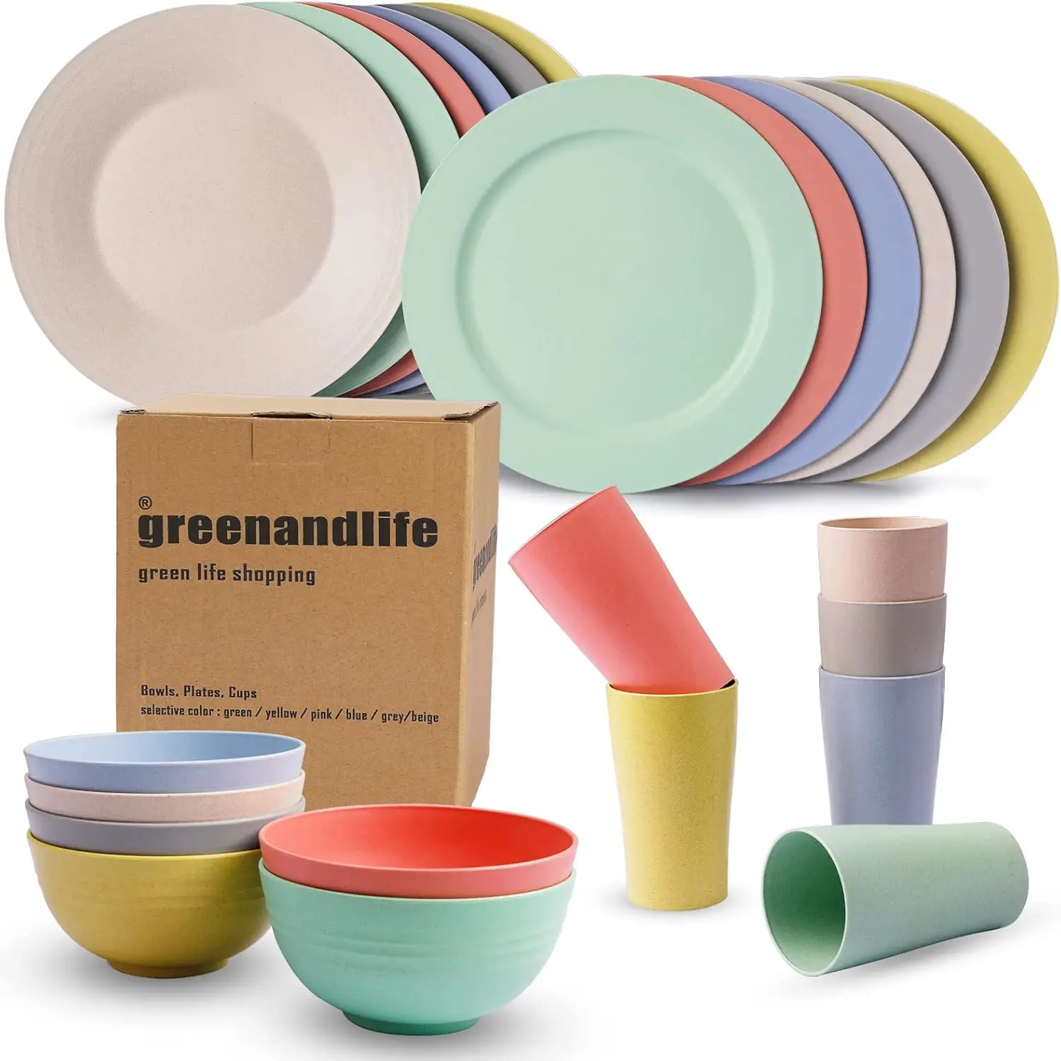 

Premium Plastic Dinnerware Sets for 6(24pcs), Unbreakable Microwave Safe Reusable Lightweight Plates and Bowls Sets