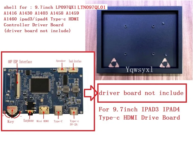 Metal shell For IPAD3 IPAD4 Drive Board Type-c HDMI (driver board not include)A1416 2048x1536 LCD Display Screen A1430 A1403