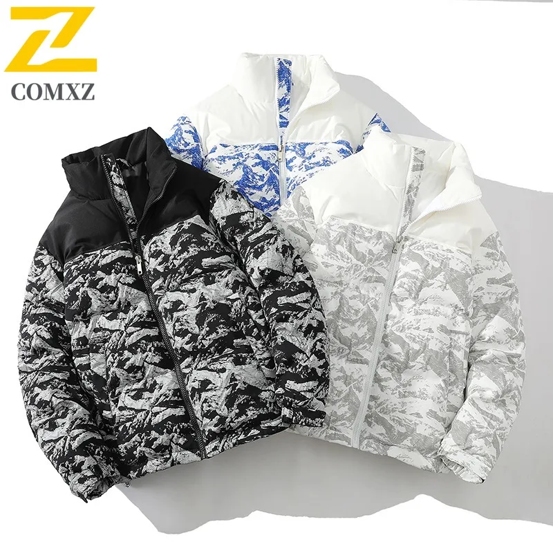 COMXZ Men Bread Jacket Trendy Hong Kong Design Travel Snow Windproof Lightweight Ski Padded Jacket Stylish Street Parker Coat