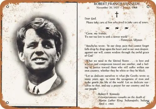 Metal Sign - 1968 Bobby Kennedy RFK Funeral Card - Vintage Look Reproduction