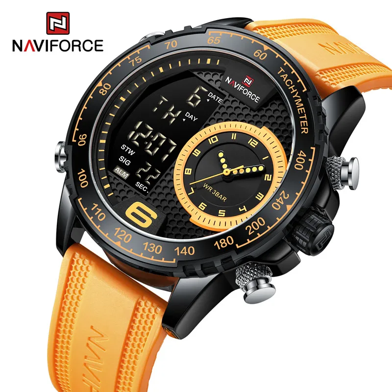 Relojes de marca NAVIFORCE para hombre, correa de silicona, cronógrafo, relojes de pulsera de cuarzo digitales, reloj luminoso resistente al agua a