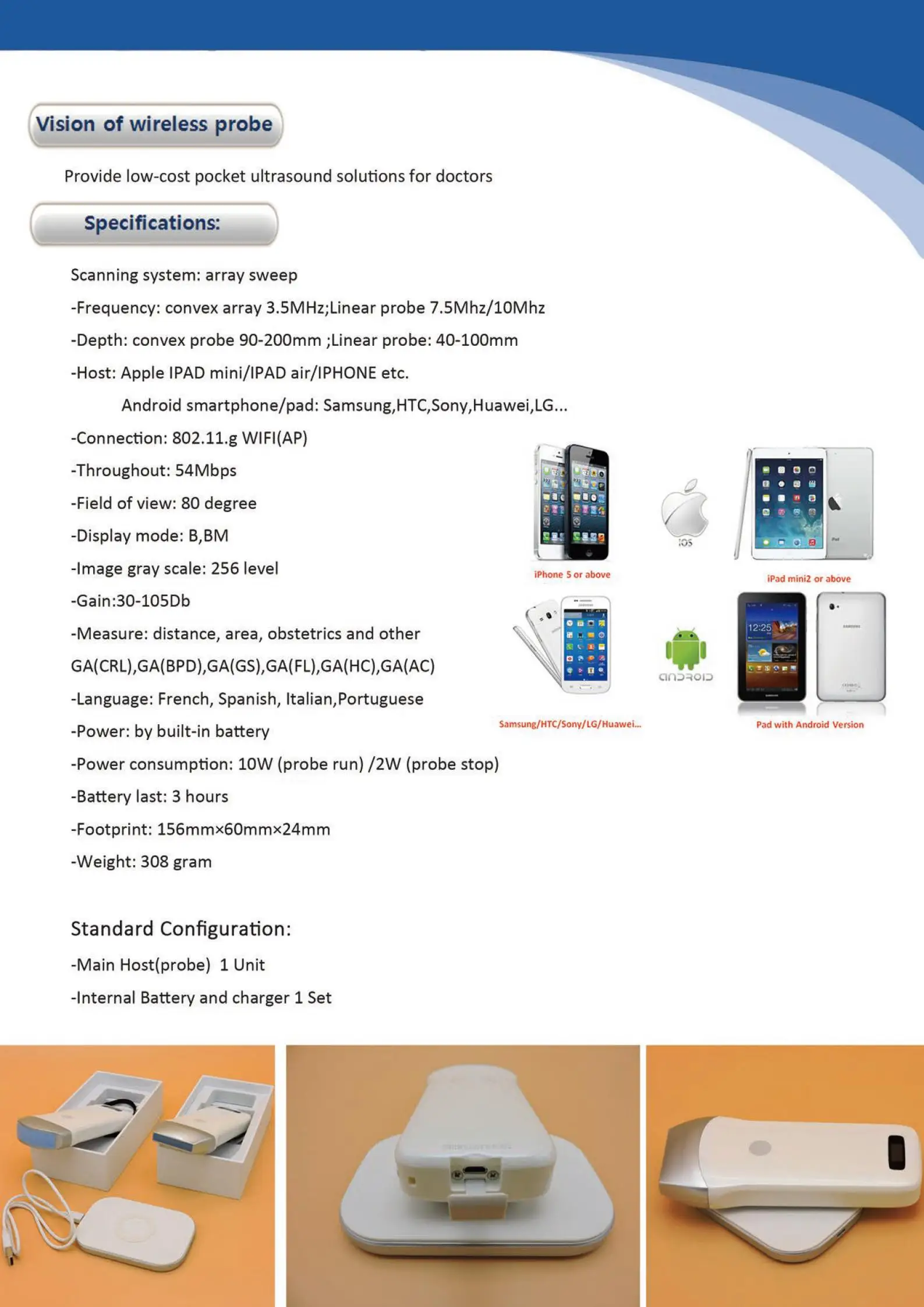 

Veterinary Wireless Ultrasound Machine Portable Convex Probe 80 Elements ios &Android Connect 2D Imaging for Animal Health Care