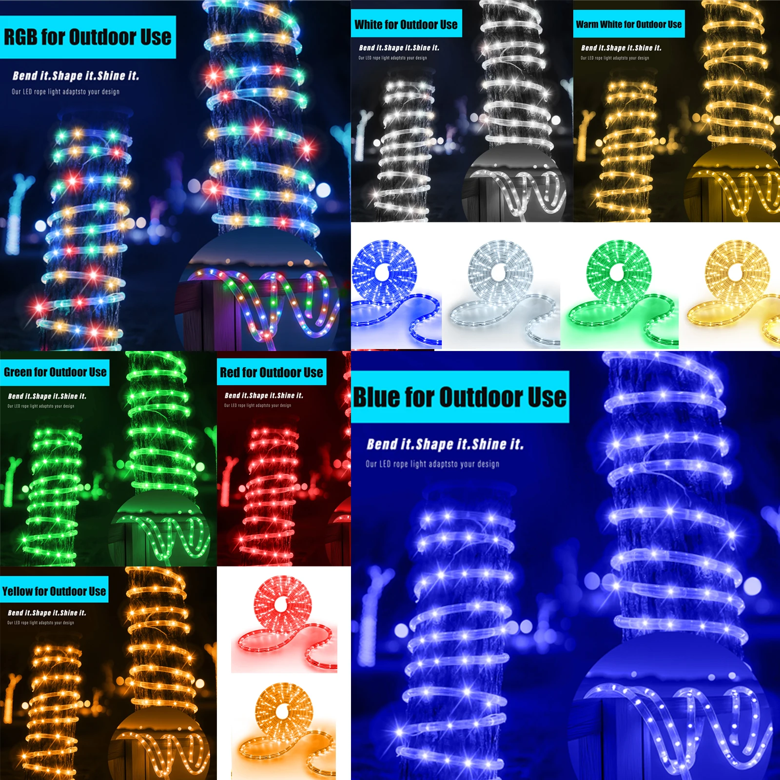 220V Round LED Neon Strip Light with 8 Lighting Modes IP67 Waterproof Christmas LED Strip RGB Warm White Red Blue Green Yellow