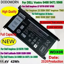 DODOMORN WDX0R Laptop Battery For DELL Vostro 5468 5471 5568 Inspiron 17 5770 5767 5765 15 5584 5567 7560 3583 5538 5567 WDXOR