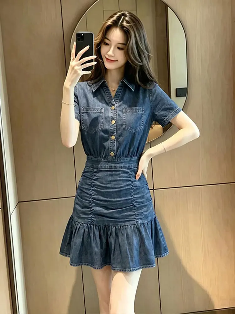 Elegant Casual Style Women's Dress Slimming Fashion Skirt Single Button High Waist Design A-Line Silhouette Summer New Arrival