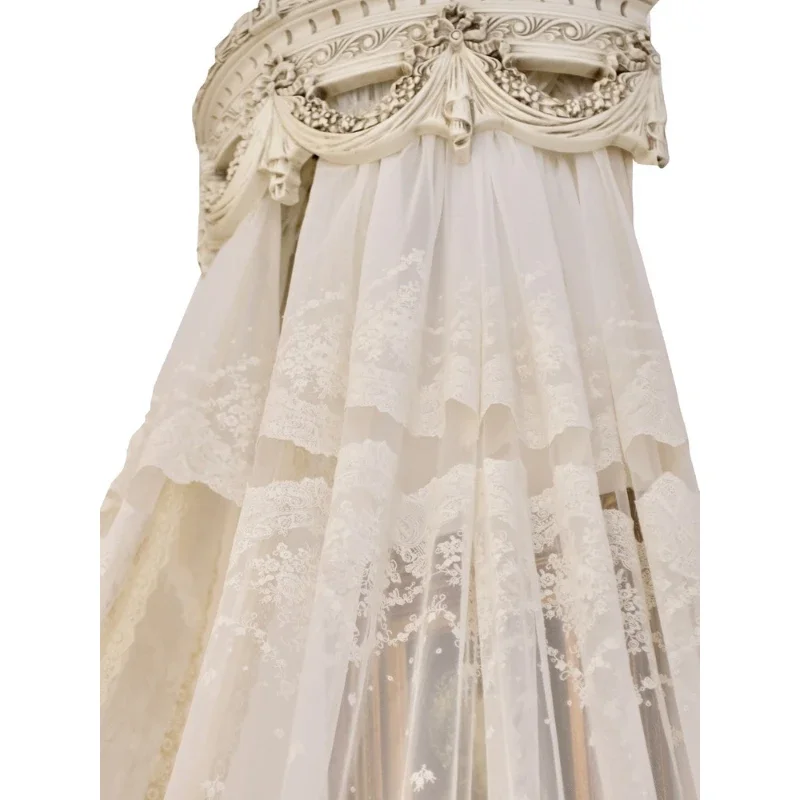 South French ancient style solid wood bow carved princess bed mantle frame mosquito net frame