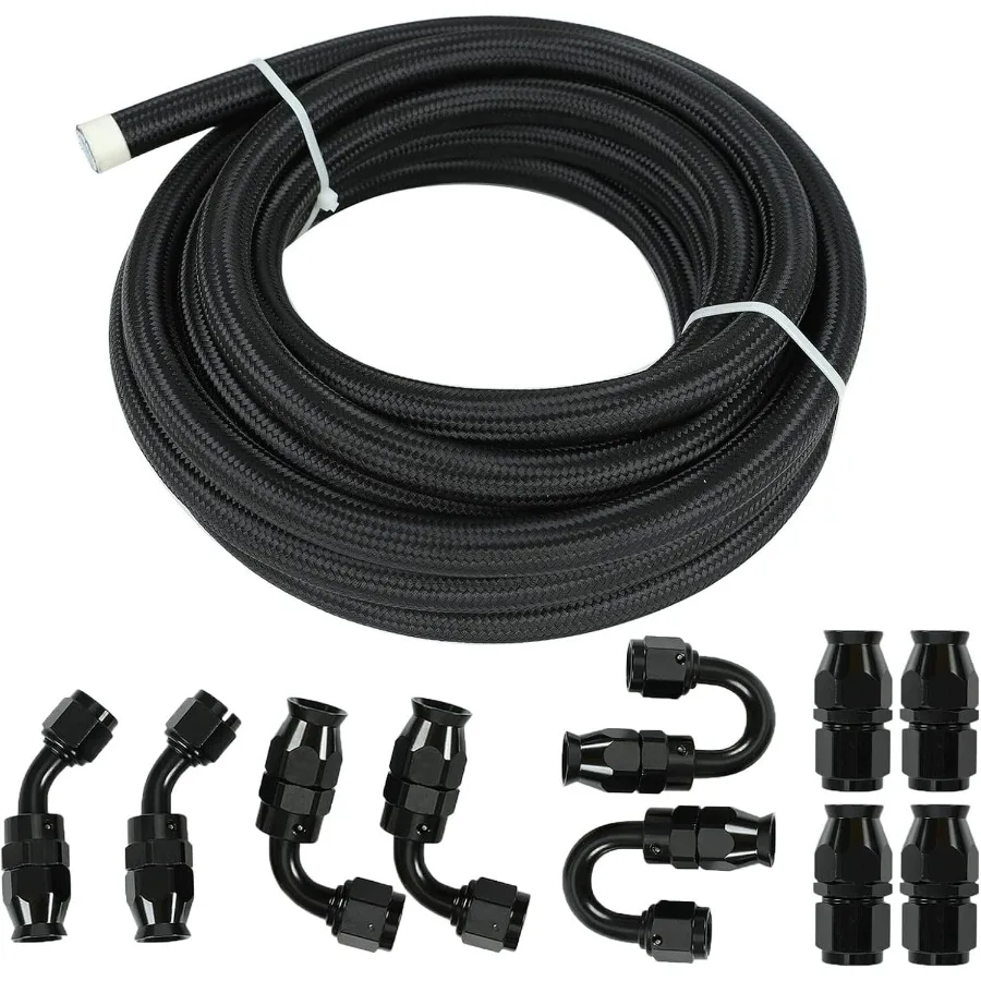 

8AN 20FT PTFE E85 Nylon Braided Fuel Line Hose Kit with 10PCS Swivel Fuel Hose Fitting Adapter for High-Performance Automotive