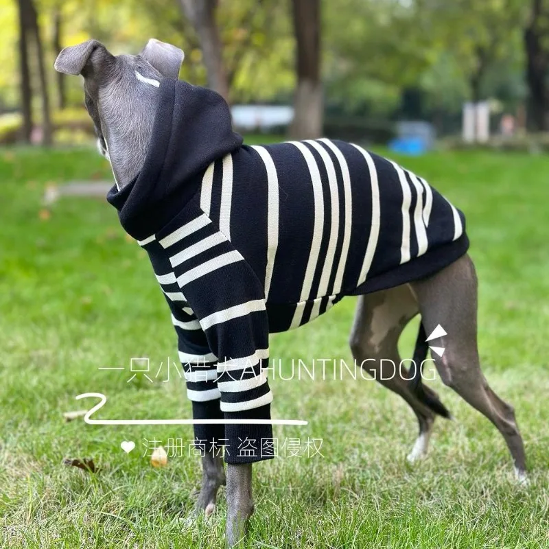Pet Striped Hoodie Winter Thick Fleece Dog Clothes Warm Long Sleeve Pullover Cozy Pet Outfit for Medium Dogs Stylish Soft Cute