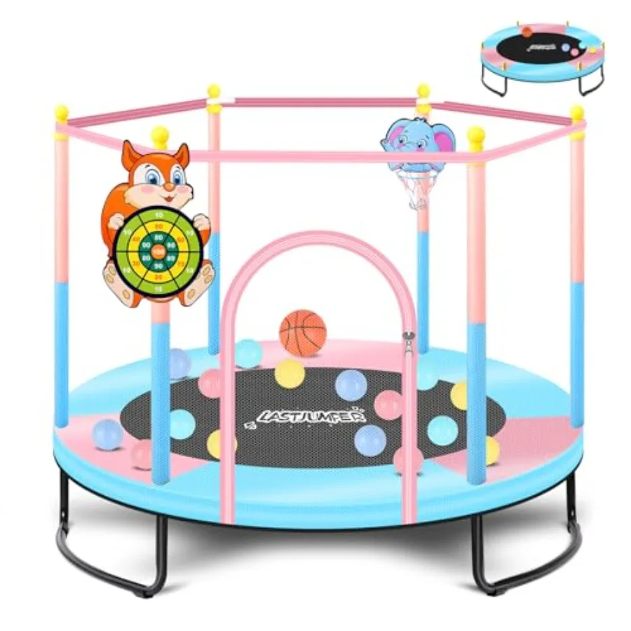 Mini Trampoline For And Toddlers Ages 2-10 Indoor Outdoor With Safety Enclosure Net Basketball Hoop Ocean Balls Birthday Gift B