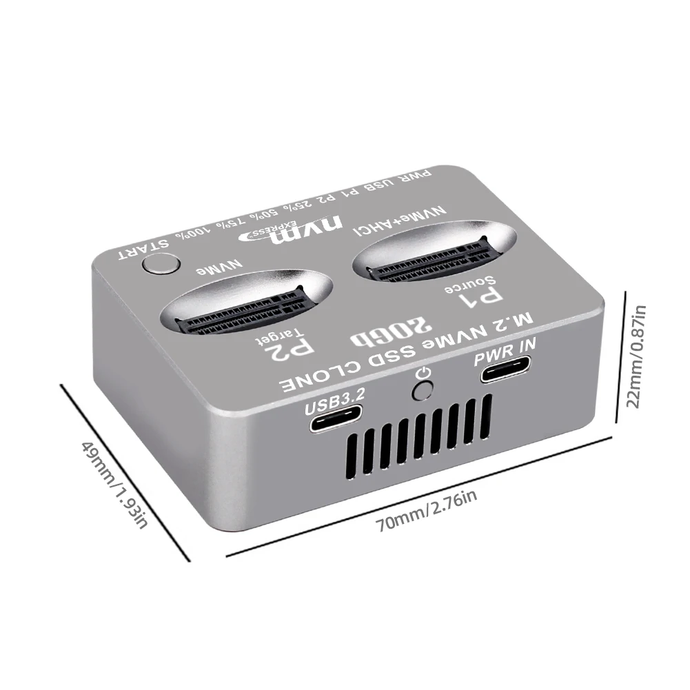 

Внешний жесткий диск M.2 NVME SSD Clone USB3.2 Type C с двумя отсеками Gen2X 20 Гбит/с Корпус M.2 SSD M/B M Key для M2 SSD M Key SSD
