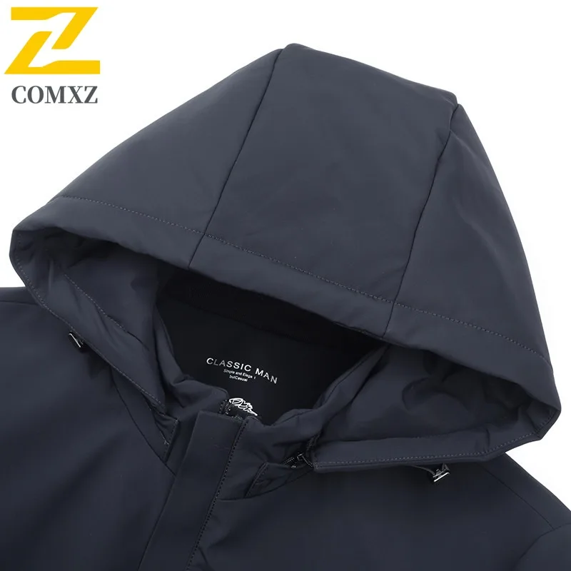 COMXZ Men Down Jacket Casual Detachable Hooded Outdoor Adventure Windproof  Parka 90 Percent White Duck Down Winter Garment