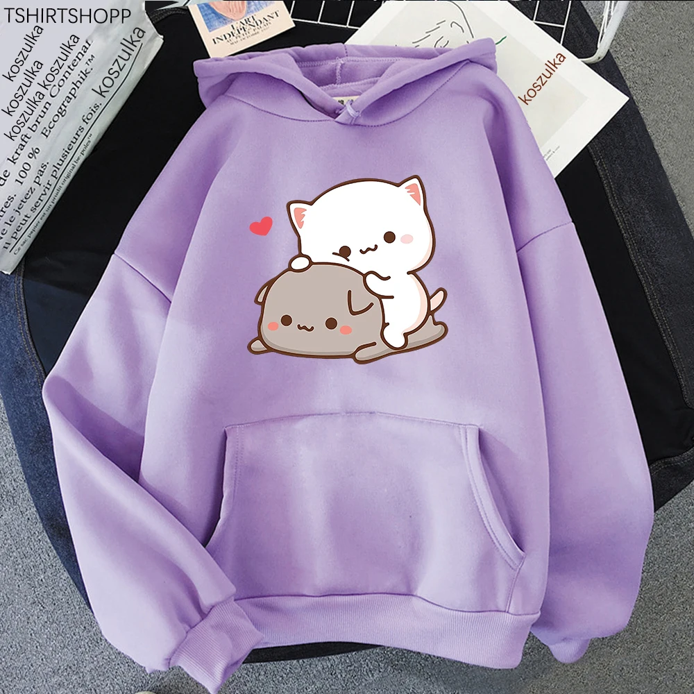 Harajuku Rubber And Peach Cat Women Plus Size Hoodie Long Sleeve Sweatshirt Loose Casual Streetwear Girl Korean Couple Clothing