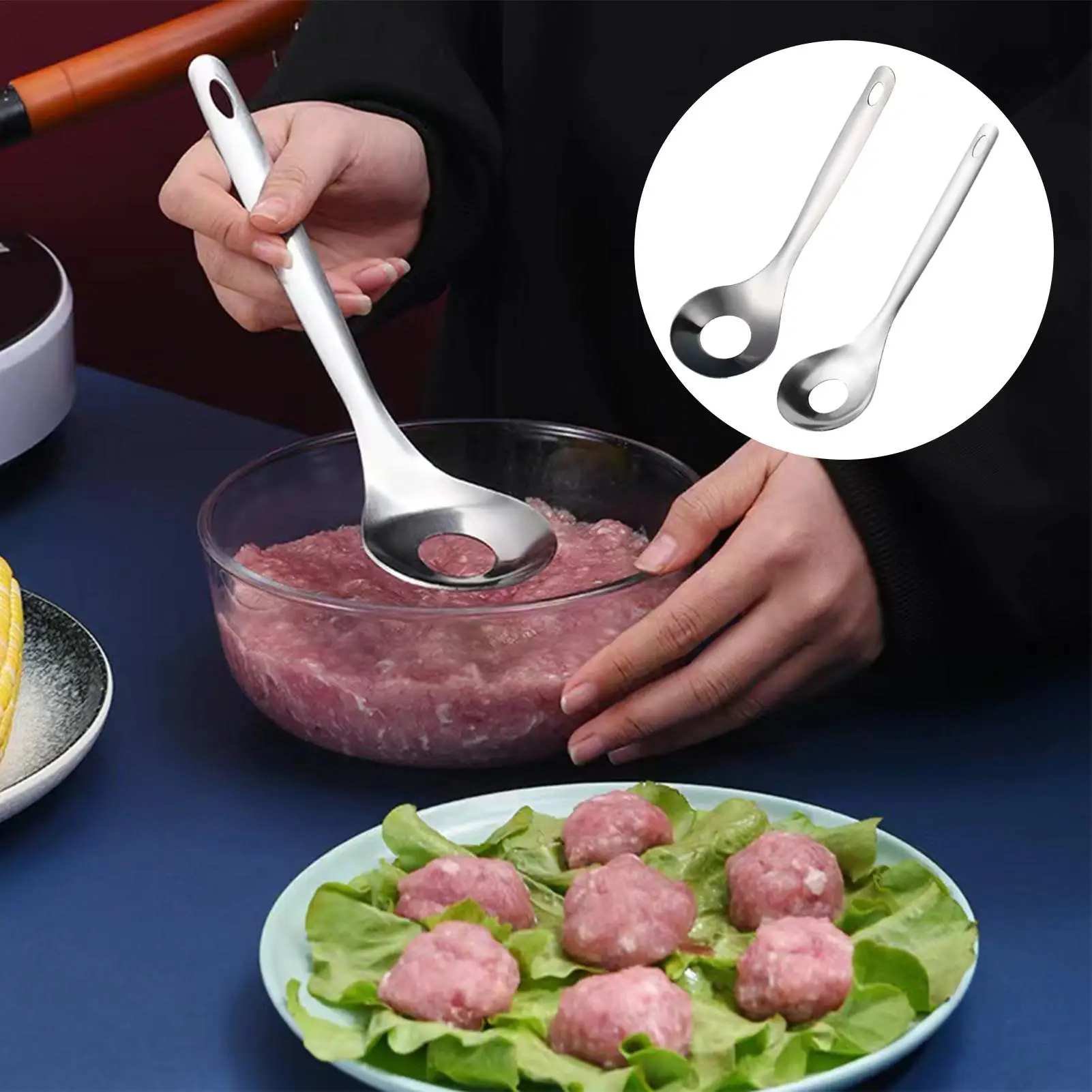 Stainless Steel Meatball Making Spoon, Kitchen Household, Meatball And Fish Ball Making Spoon Maker, Shrimp Squeezing Spoon
