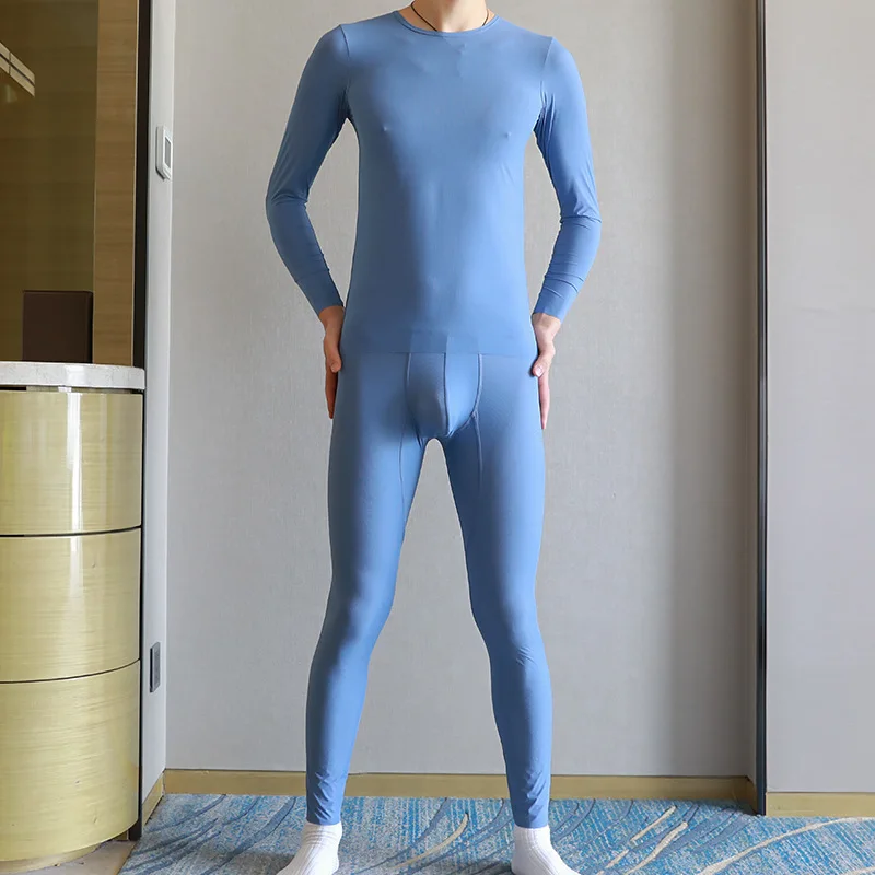 ملابس داخلية طويلة من الحرير الجليدي للرجال لخريف وشتاء الدفء طقم ملابس داخلية حرارية طويلة من الأعلى والأسفل ملابس نوم مرنة عالية #2